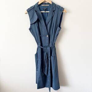 ESCADA SPORT | Trench Navy Double-Breasted Belted Sleeveless Jacket Dress | 38